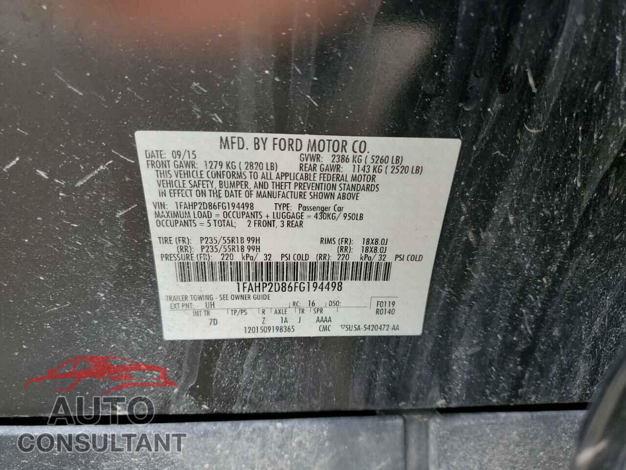 FORD TAURUS 2015 - 1FAHP2D86FG194498