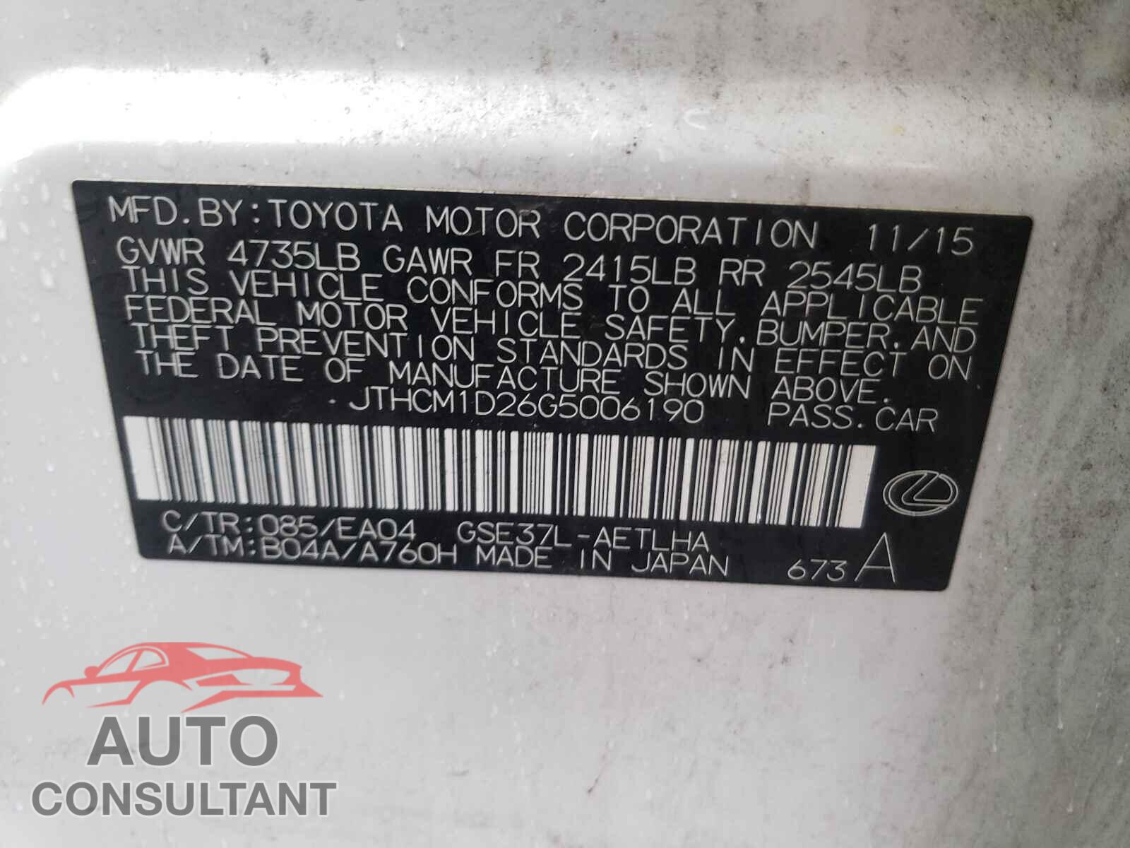 LEXUS IS 2016 - JTHCM1D26G5006190