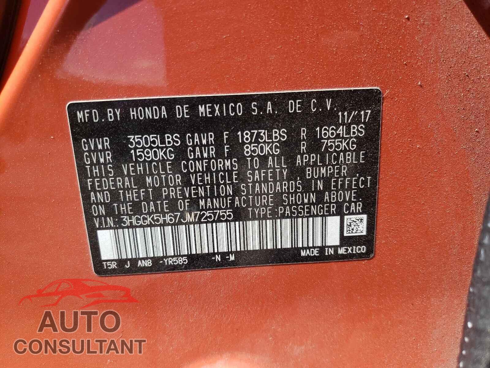 HONDA FIT 2018 - 3HGGK5H67JM725755