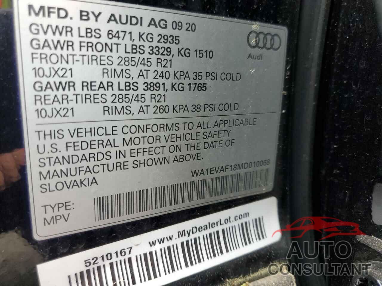 AUDI Q8 2021 - WA1EVAF18MD010068