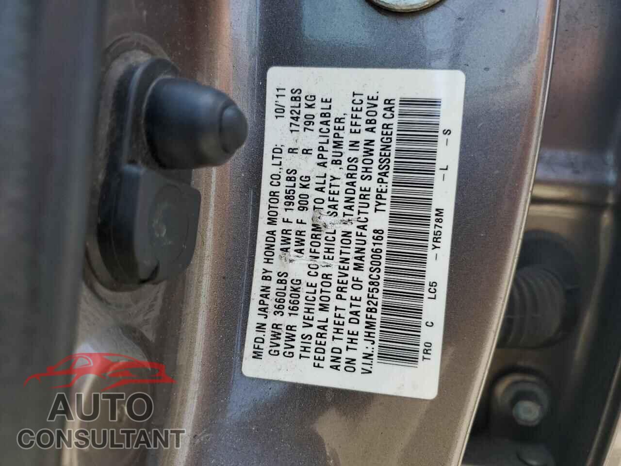 HONDA CIVIC 2012 - JHMFB2F58CS006168
