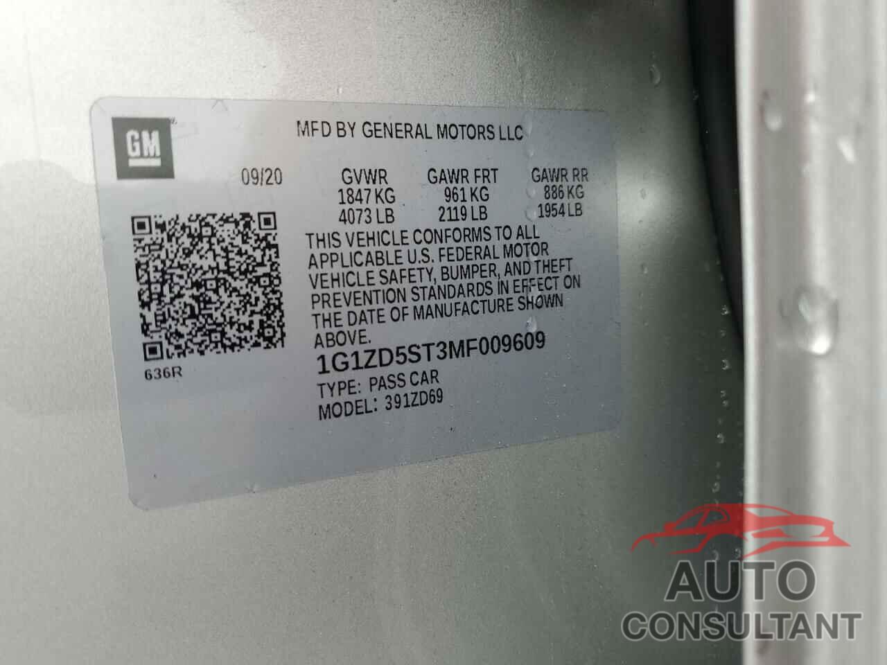 CHEVROLET MALIBU 2021 - 1G1ZD5ST3MF009609