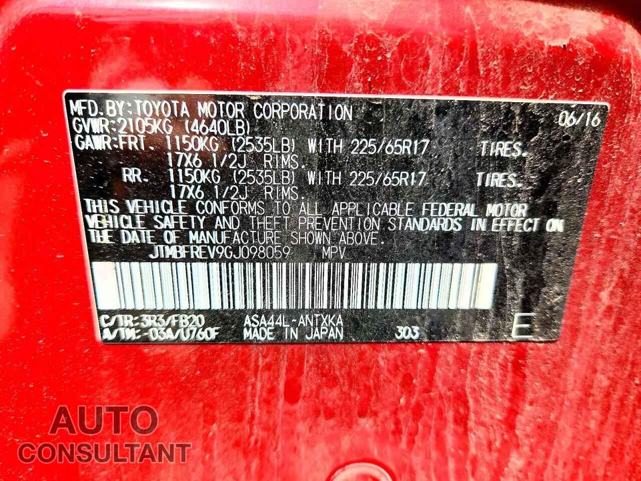 TOYOTA RAV4 2016 - JTMBFREV9GJ098059