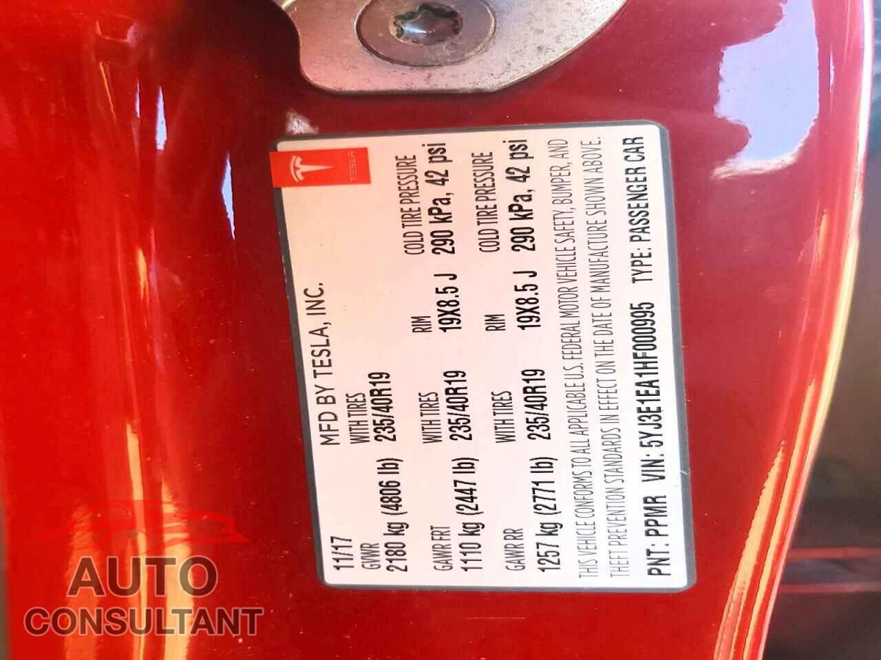 TESLA MODEL 3 2017 - 5YJ3E1EA1HF000995
