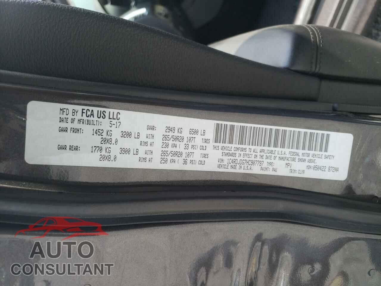 DODGE DURANGO 2017 - 1C4RDJDG7HC907797