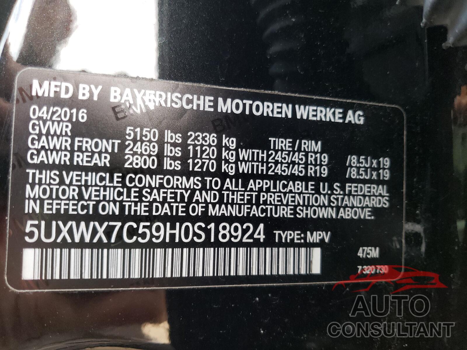 BMW X3 2017 - 5UXWX7C59H0S18924