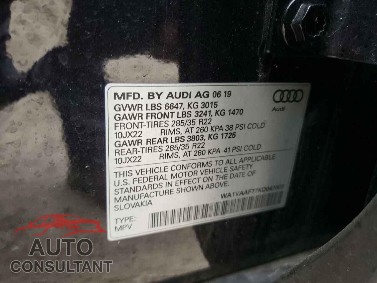 AUDI Q7 2019 - WA1VAAF77KD047609