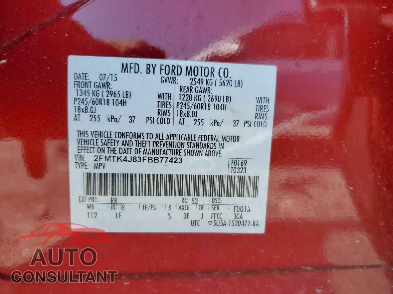 FORD EDGE 2015 - 2FMTK4J83FBB77423