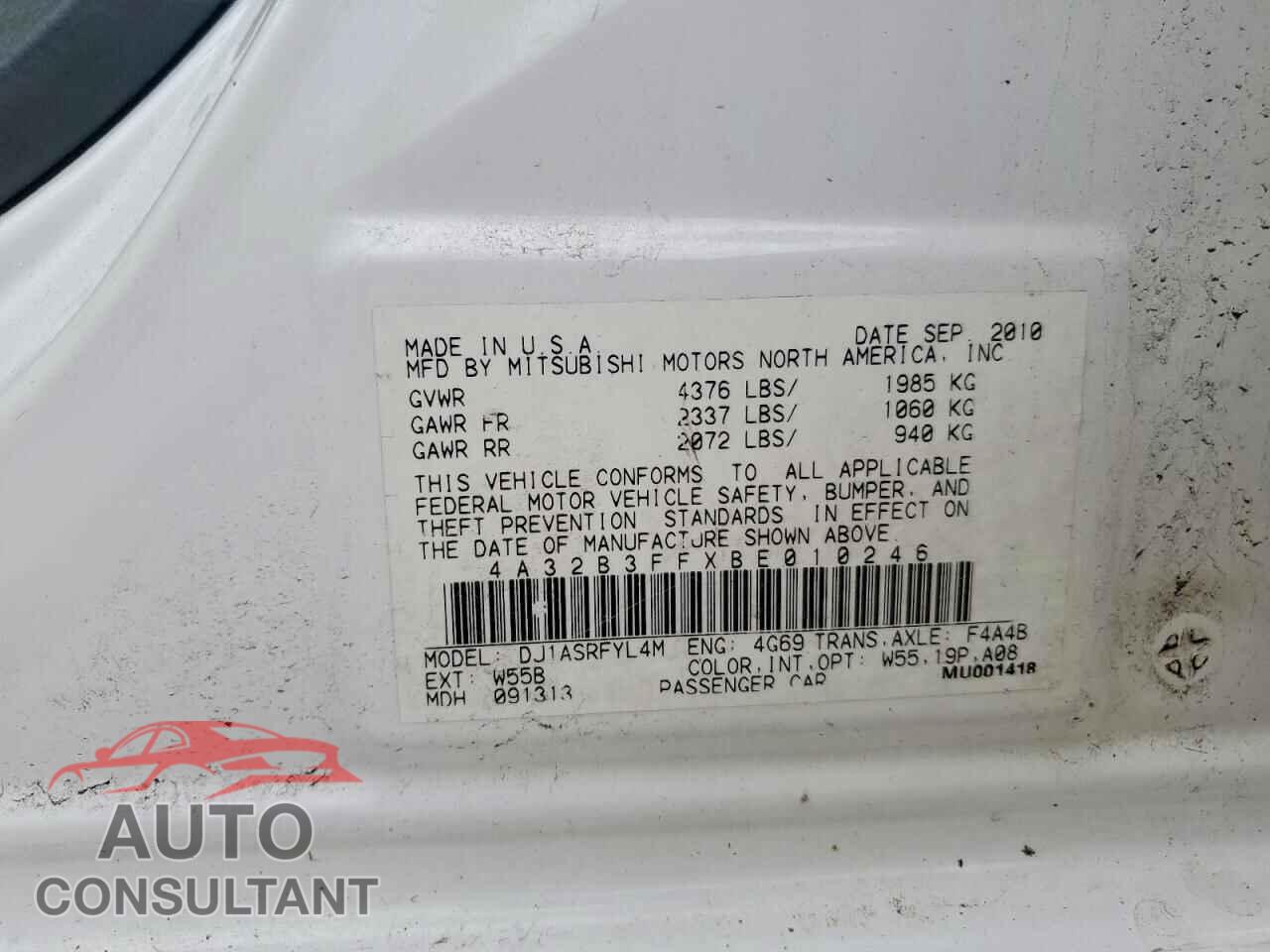 MITSUBISHI GALANT 2011 - 4A32B3FFXBE010246