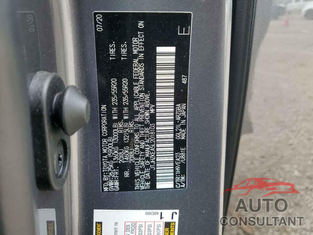 LEXUS RX350 2020 - JTJHZKEA5L2018103