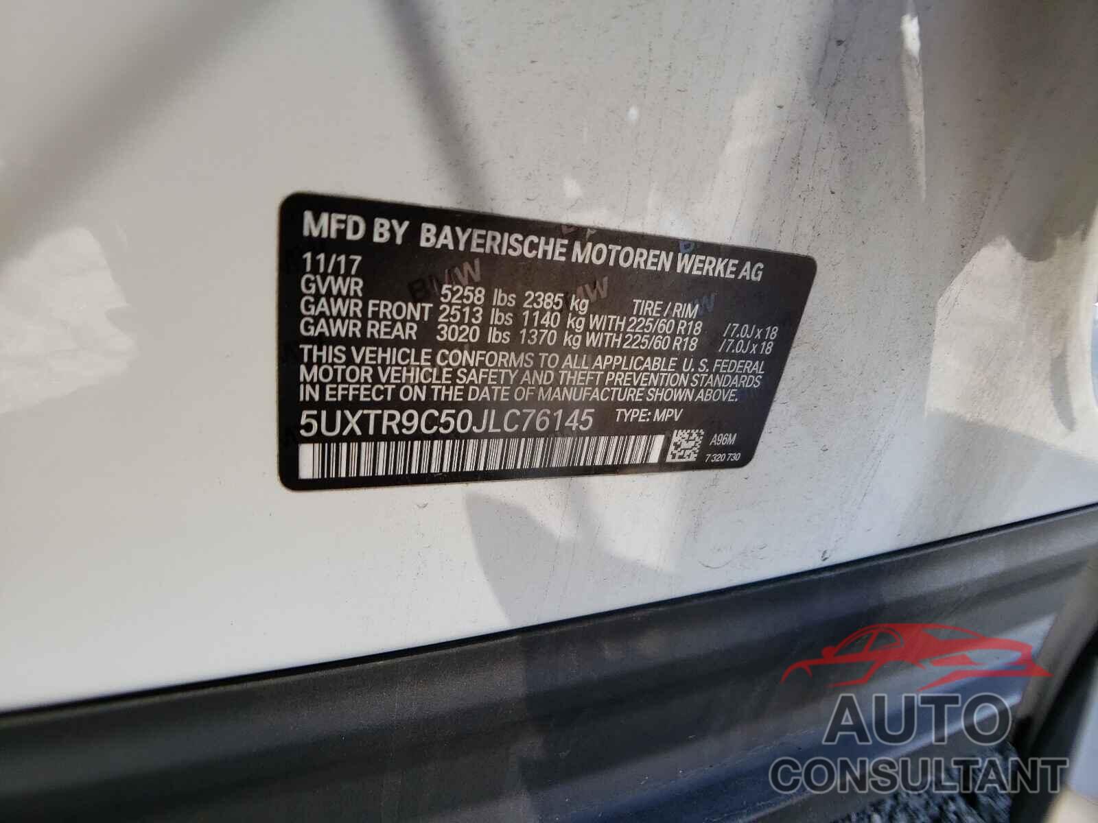 BMW X3 2018 - 5UXTR9C50JLC76145