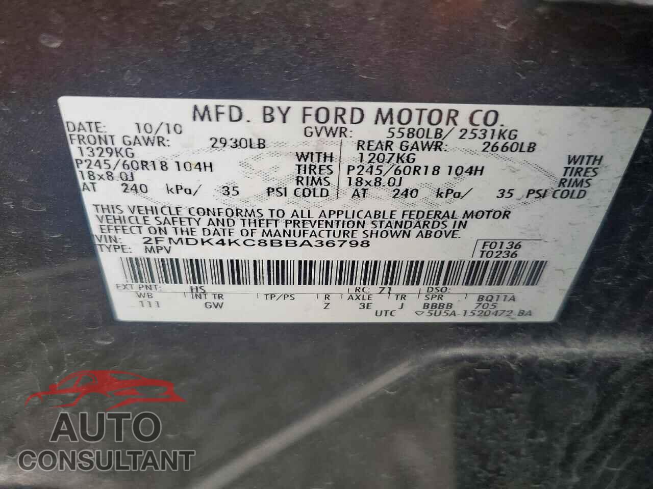 FORD EDGE 2011 - 2FMDK4KC8BBA36798