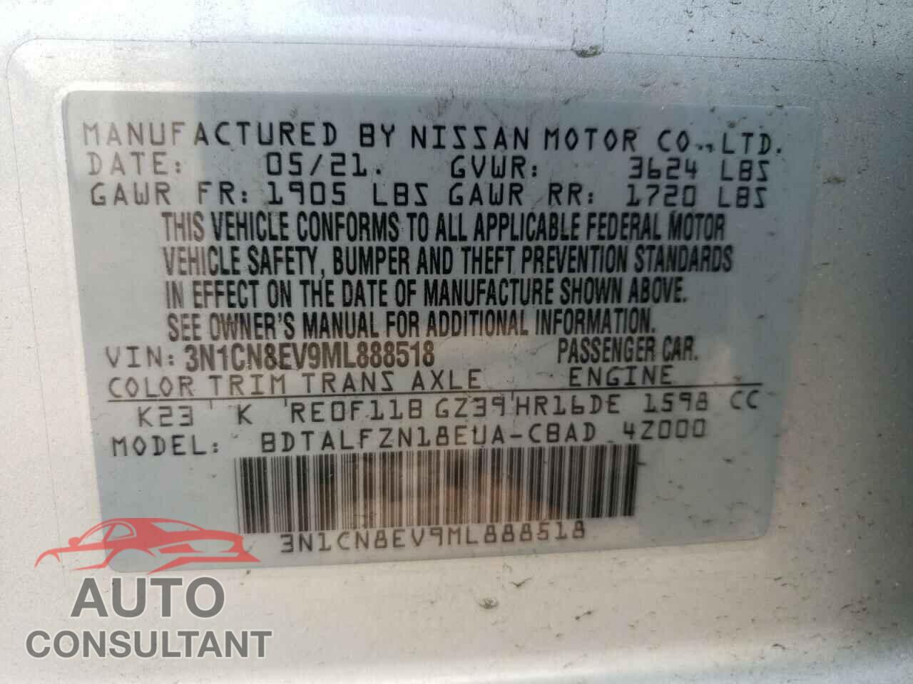 NISSAN VERSA 2021 - 3N1CN8EV9ML888518