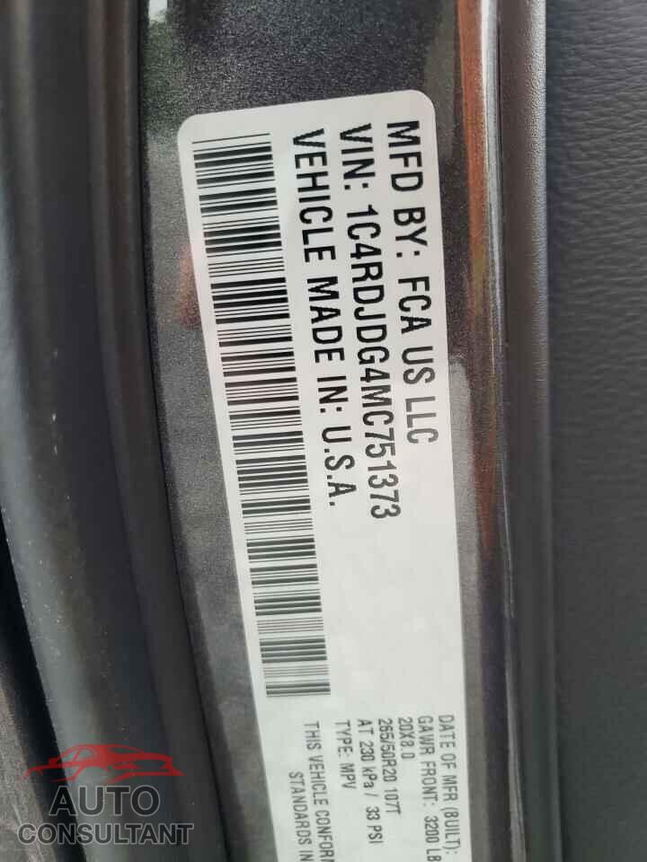 DODGE DURANGO 2021 - 1C4RDJDG4MC751373