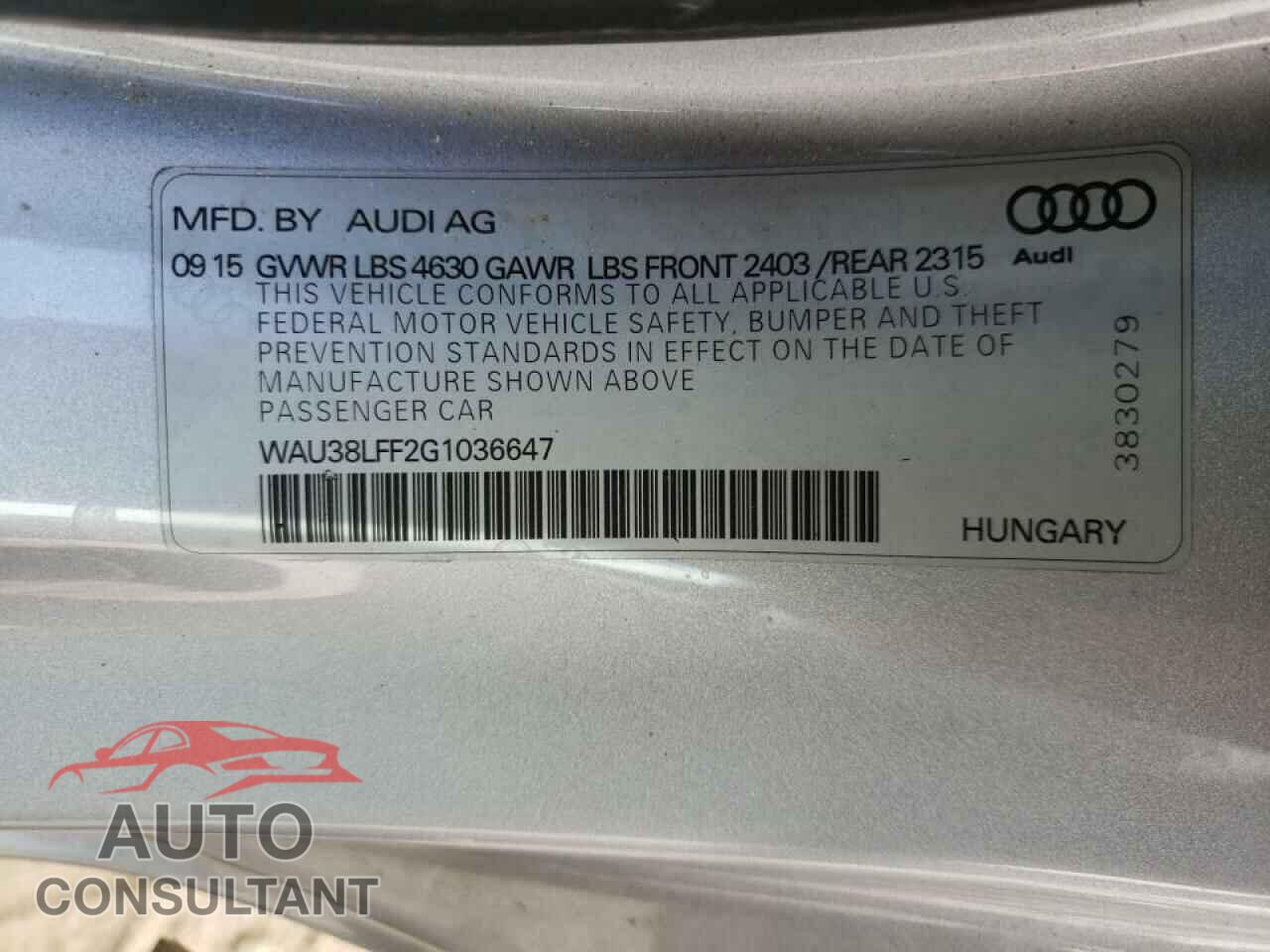 AUDI A3 2016 - WAU38LFF2G1036647