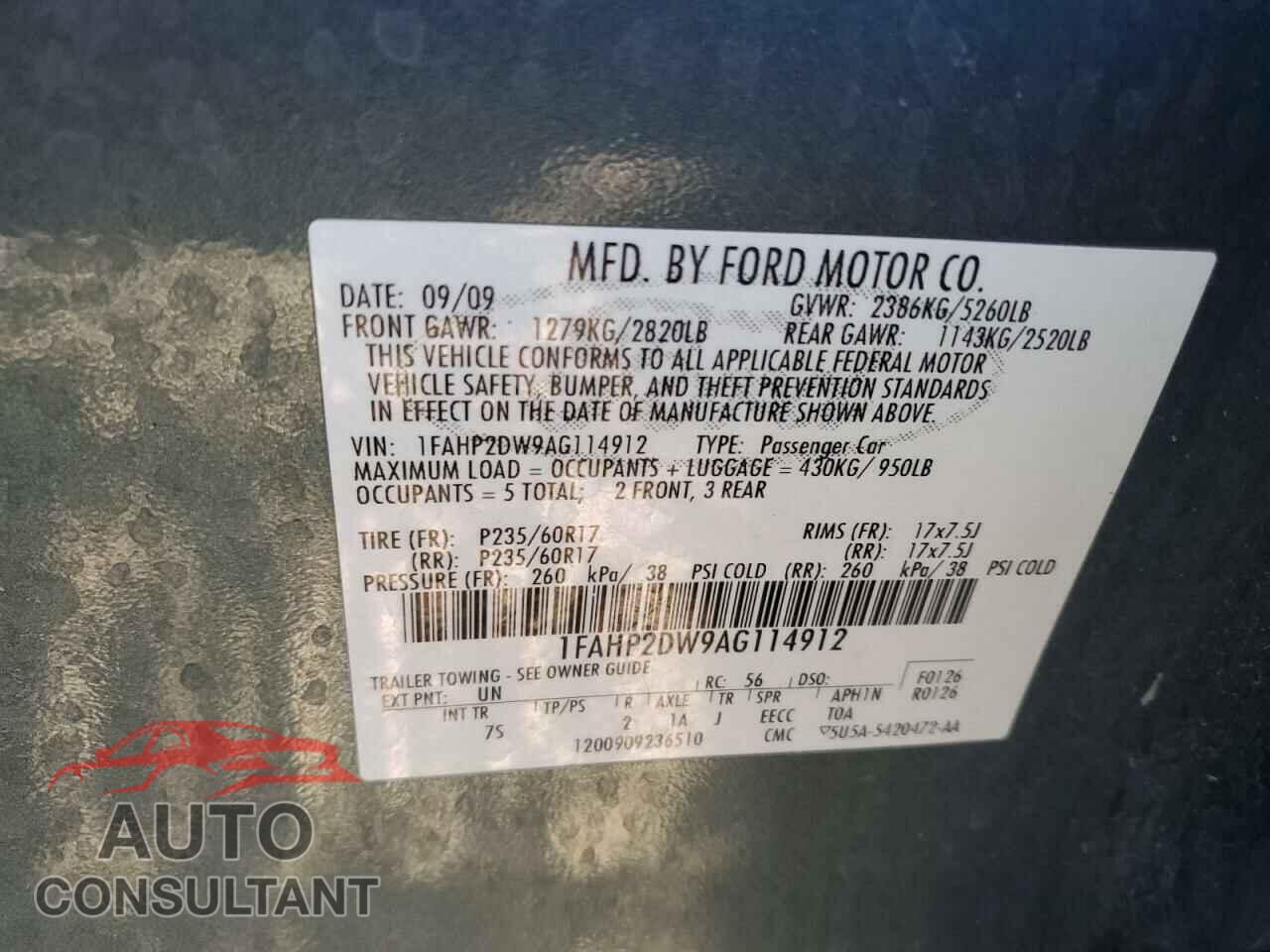 FORD TAURUS 2010 - 1FAHP2DW9AG114912