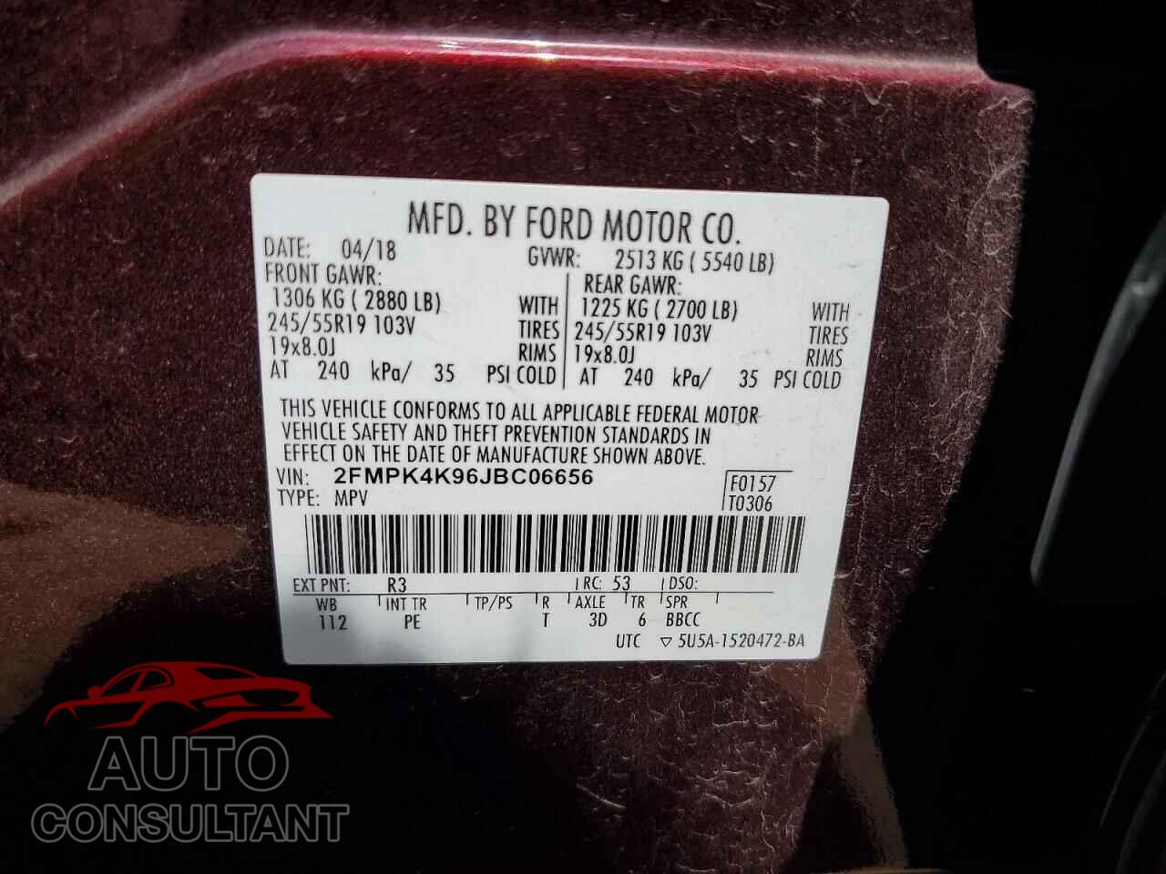 FORD EDGE 2018 - 2FMPK4K96JBC06656