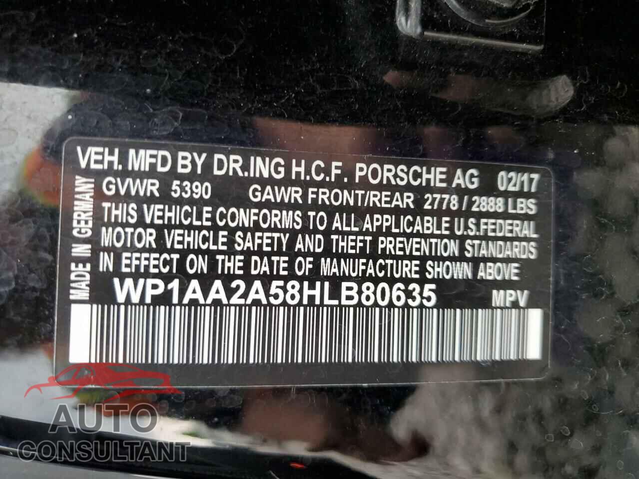 PORSCHE MACAN 2017 - WP1AA2A58HLB80635