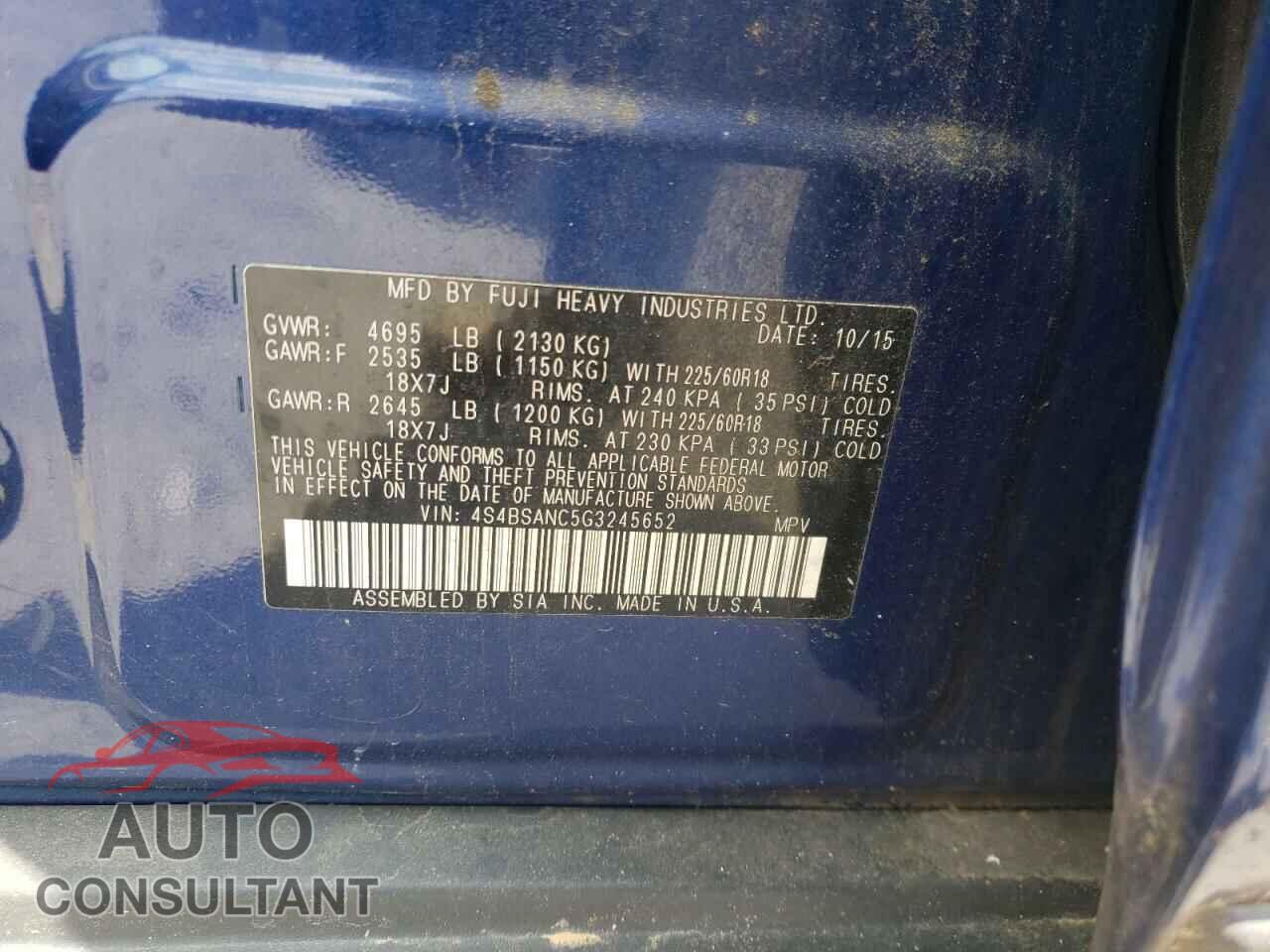 SUBARU OUTBACK 2016 - 4S4BSANC5G3245652