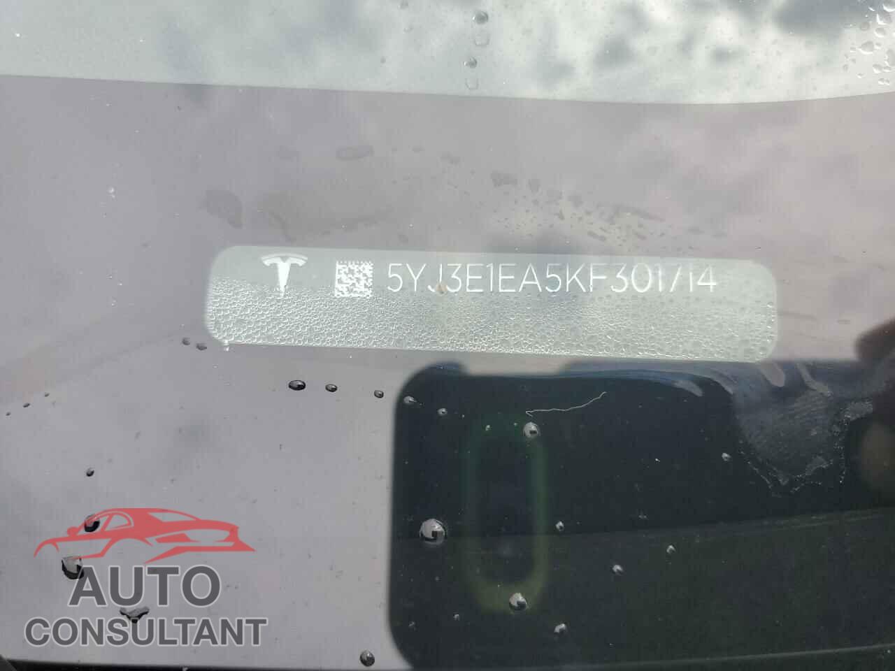 TESLA MODEL 3 2019 - 5YJ3E1EA5KF301714