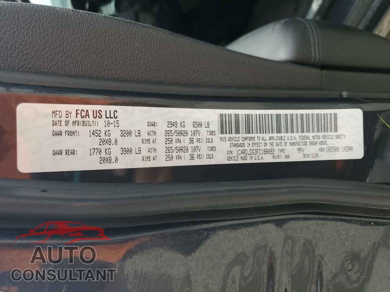 DODGE DURANGO 2015 - 1C4RDJDG3FC188092