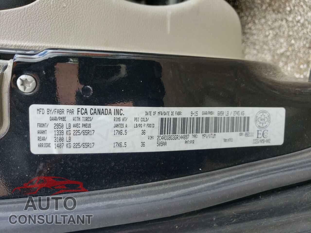 DODGE CARAVAN 2016 - 2C4RDGBG3GR144897