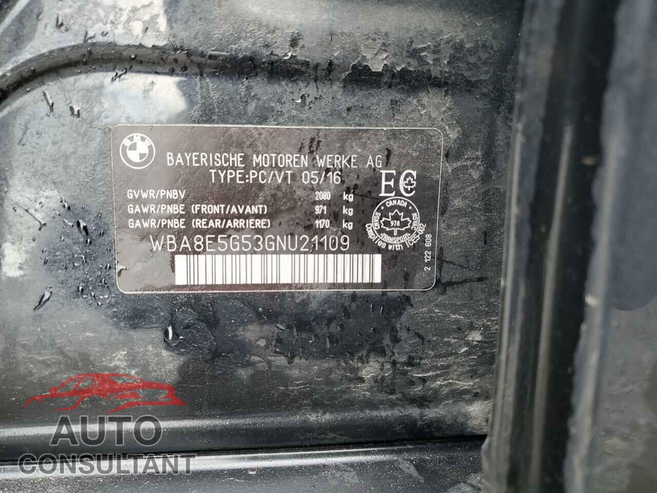 BMW 3 SERIES 2016 - WBA8E5G53GNU21109