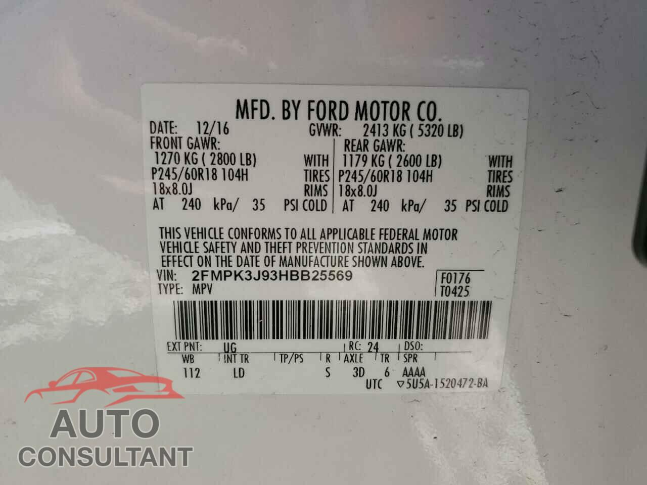 FORD EDGE 2017 - 2FMPK3J93HBB25569