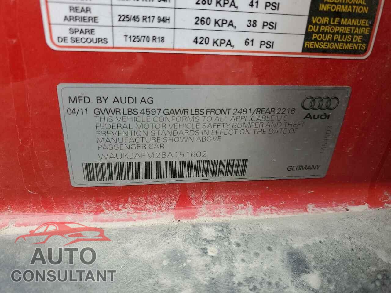 AUDI A3 2011 - WAUKJAFM2BA151602