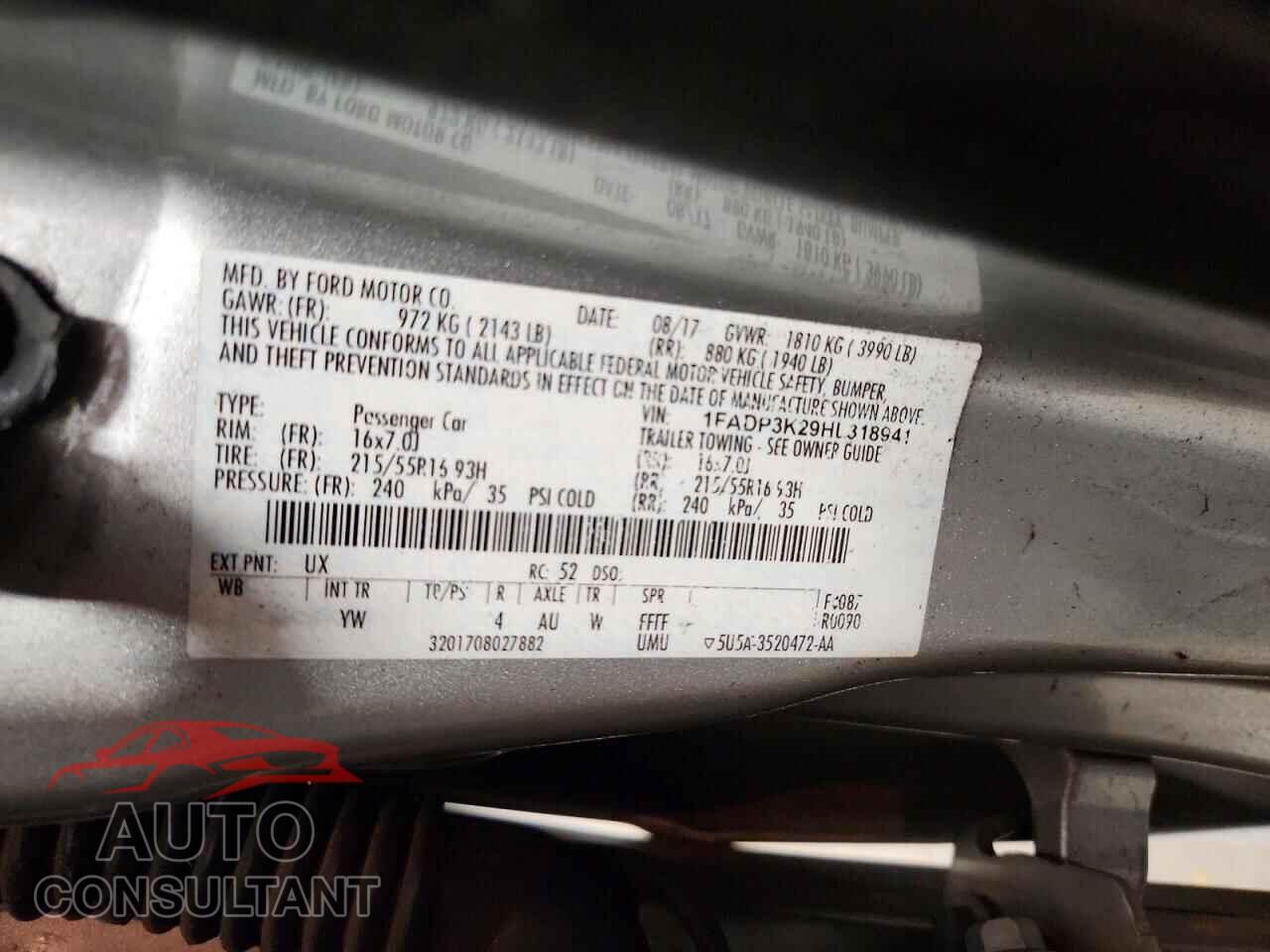 FORD FOCUS 2017 - 1FADP3K29HL318941