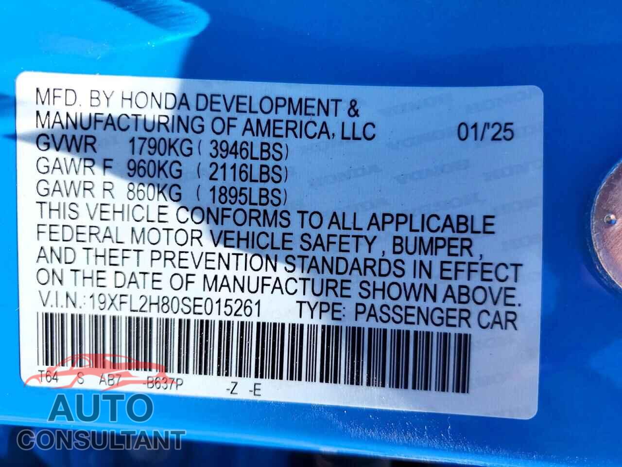 HONDA CIVIC 2025 - 19XFL2H80SE015261