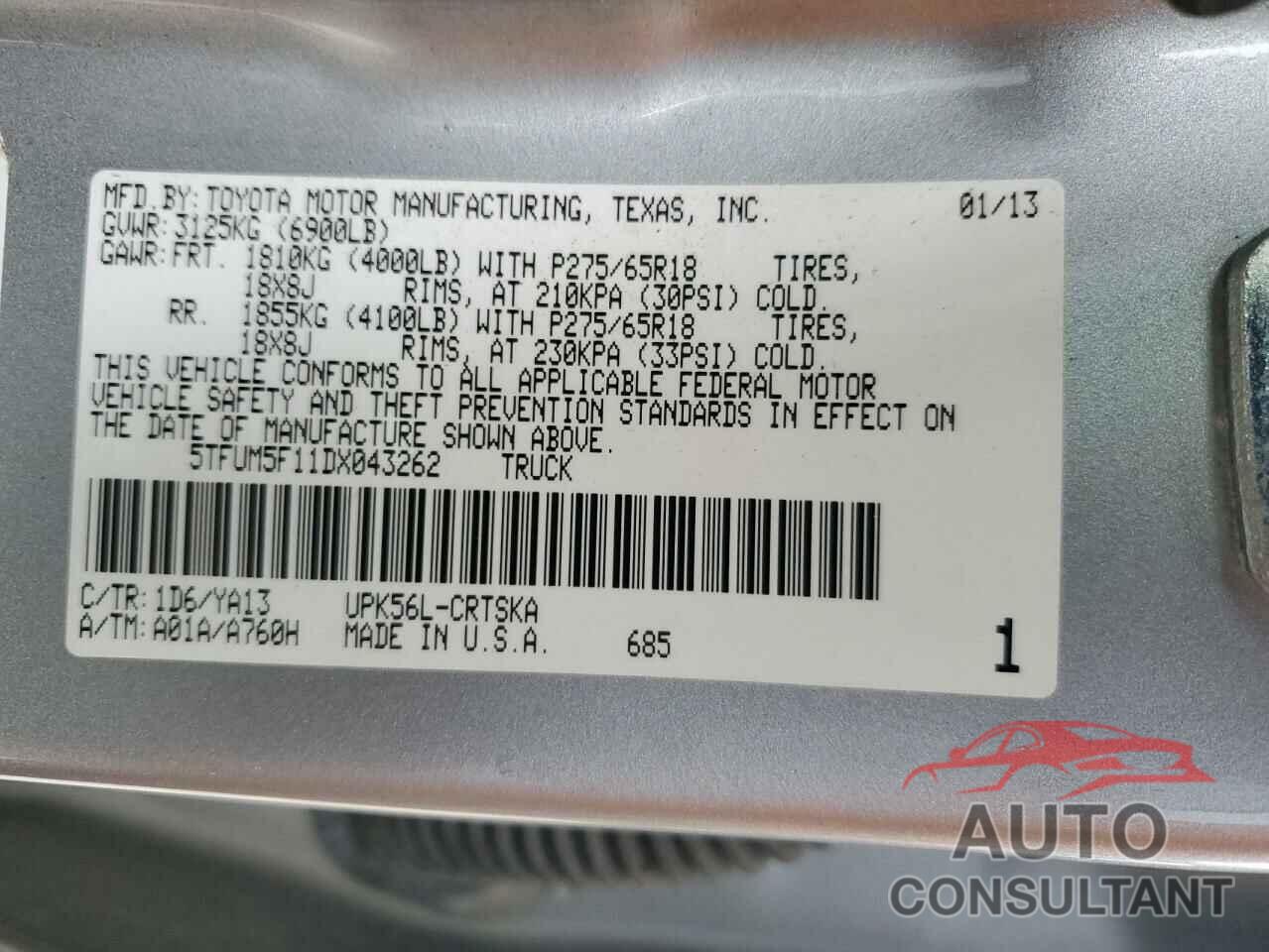 TOYOTA TUNDRA 2013 - 5TFUM5F11DX043262