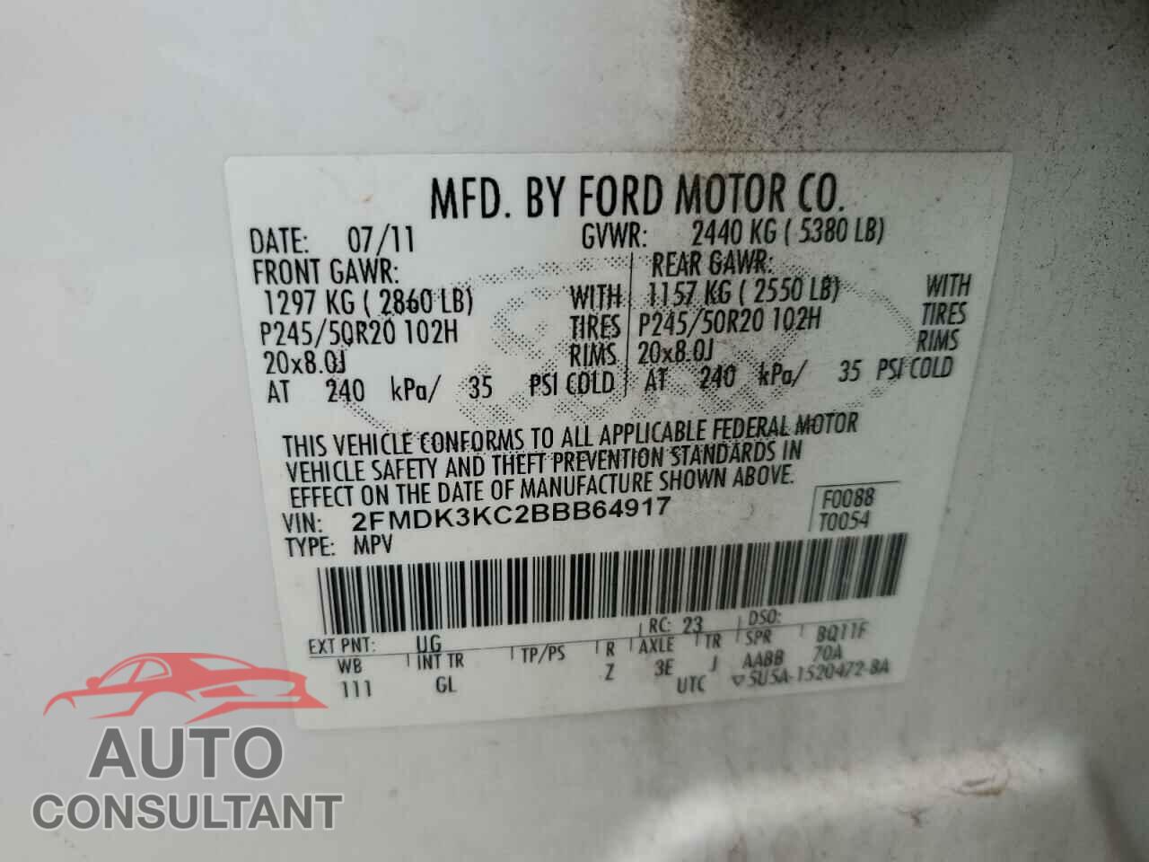 FORD EDGE 2011 - 2FMDK3KC2BBB64917