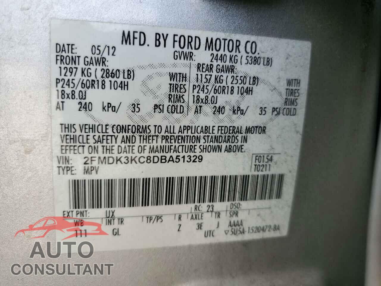 FORD EDGE 2013 - 2FMDK3KC8DBA51329