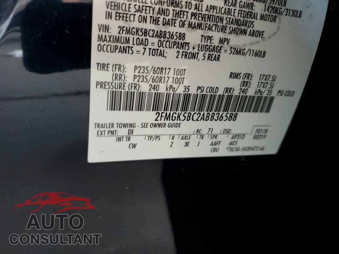 FORD FLEX 2010 - 2FMGK5BC2ABB36588