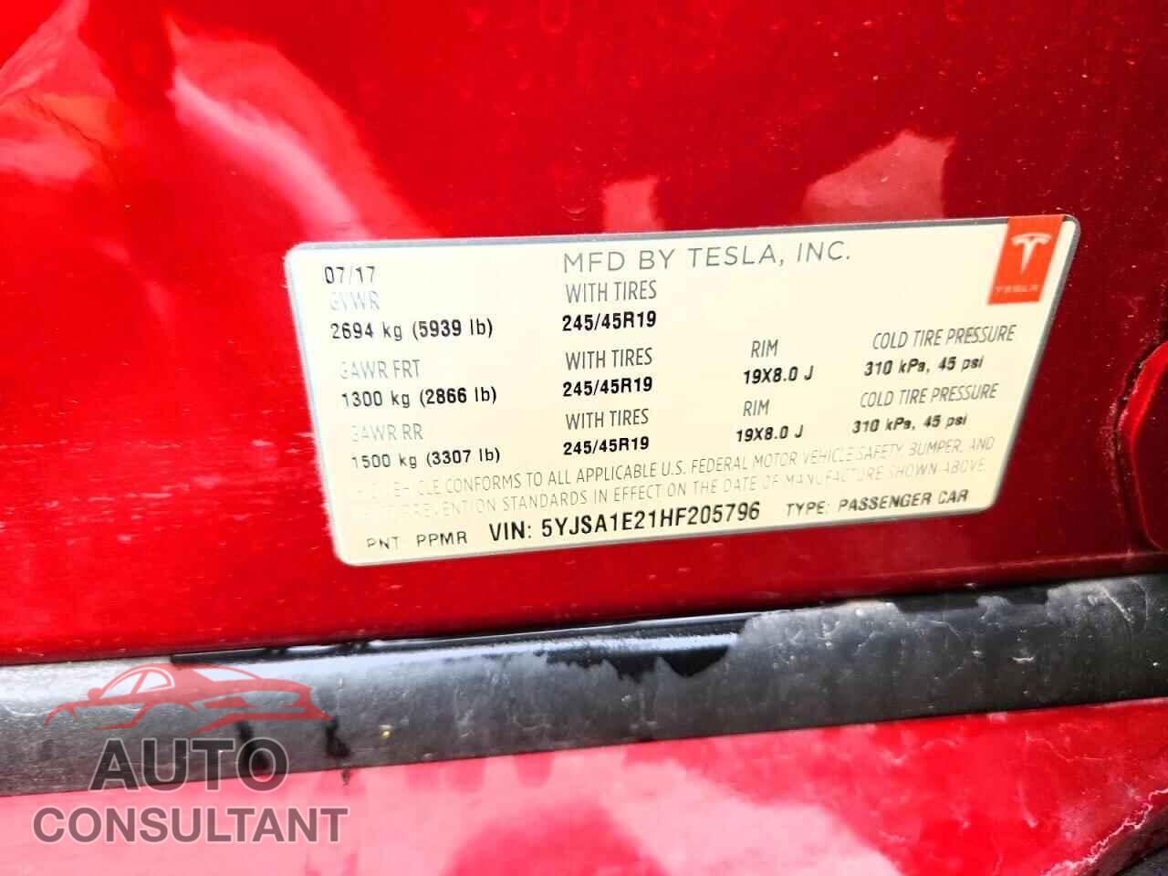 TESLA MODEL S 2017 - 5YJSA1E21HF205796