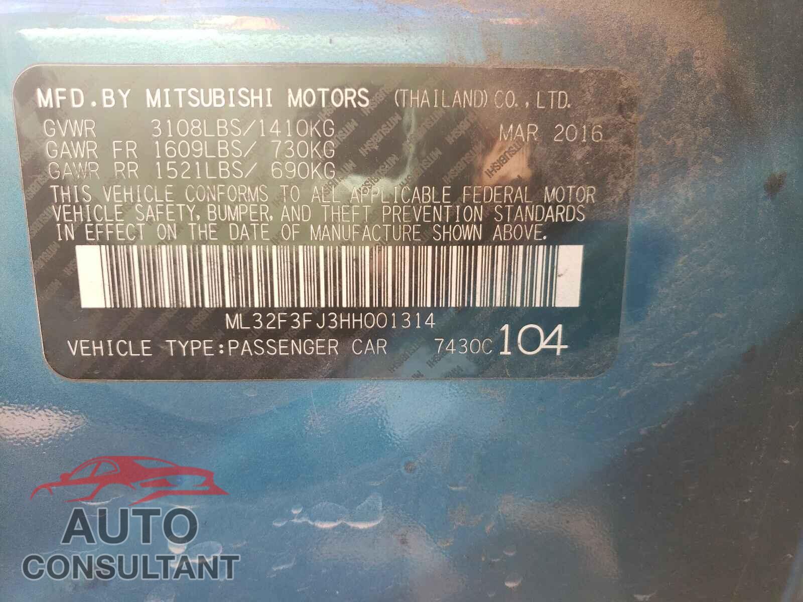 MITSUBISHI MIRAGE 2017 - ML32F3FJ3HH001314