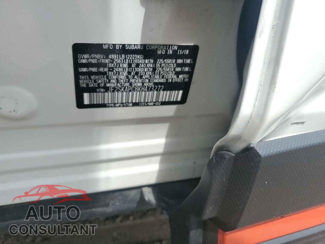 SUBARU FORESTER 2019 - JF2SKAPC8KH473272