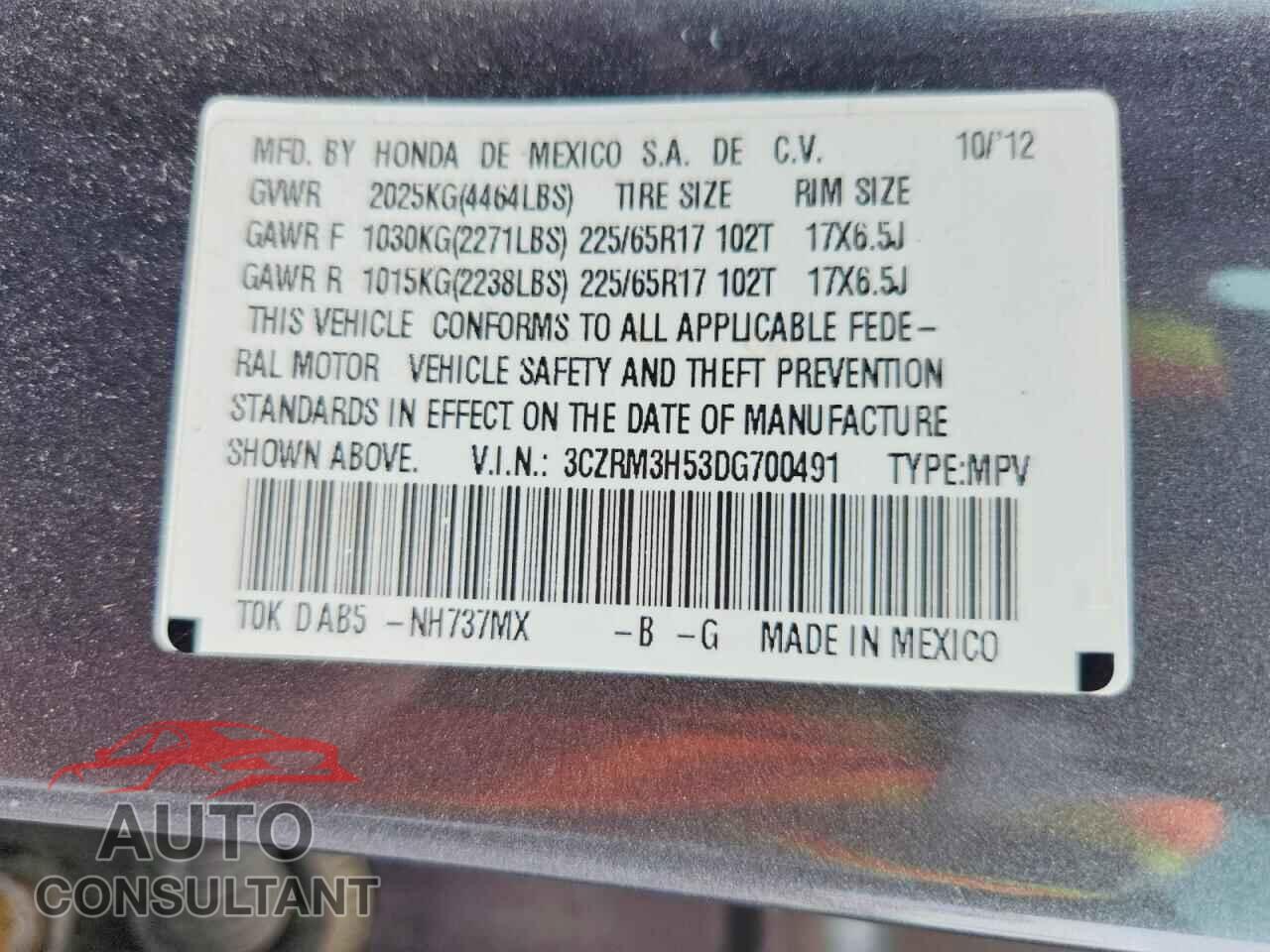HONDA CRV 2013 - 3CZRM3H53DG700491