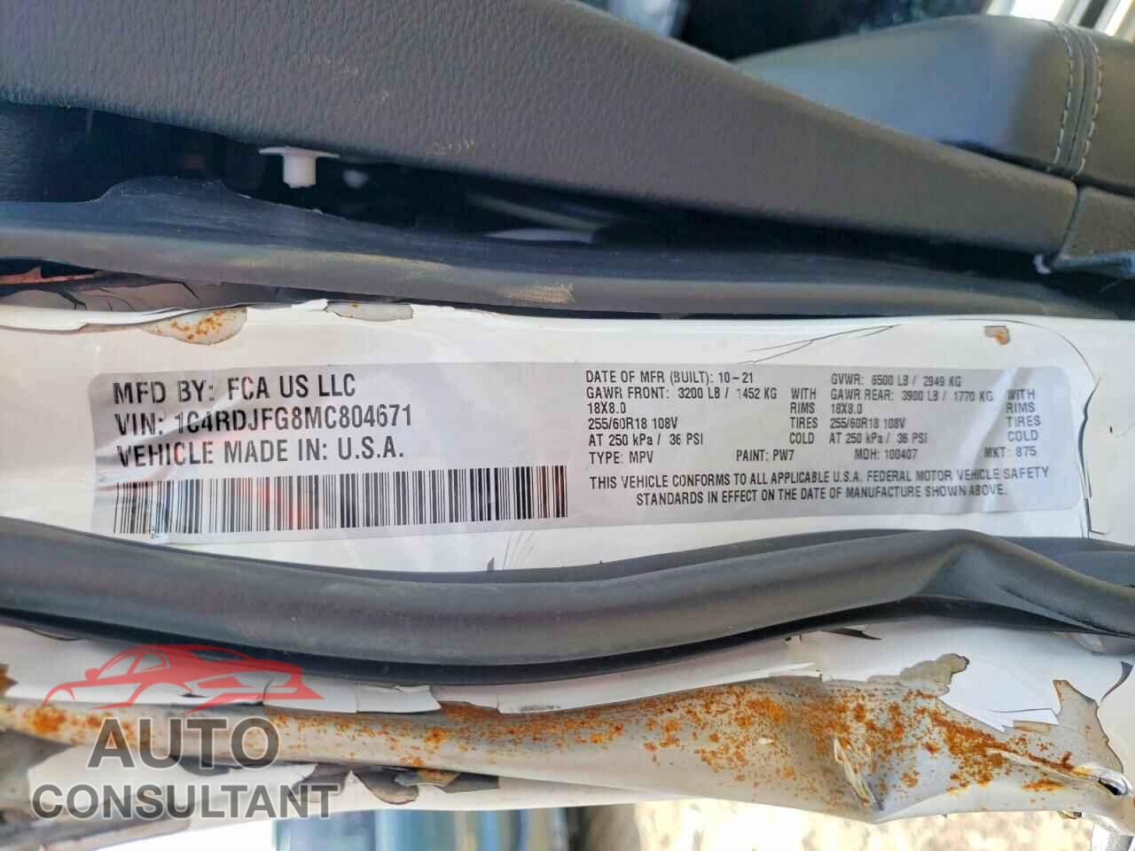 DODGE DURANGO 2021 - 1C4RDJFG8MC804671