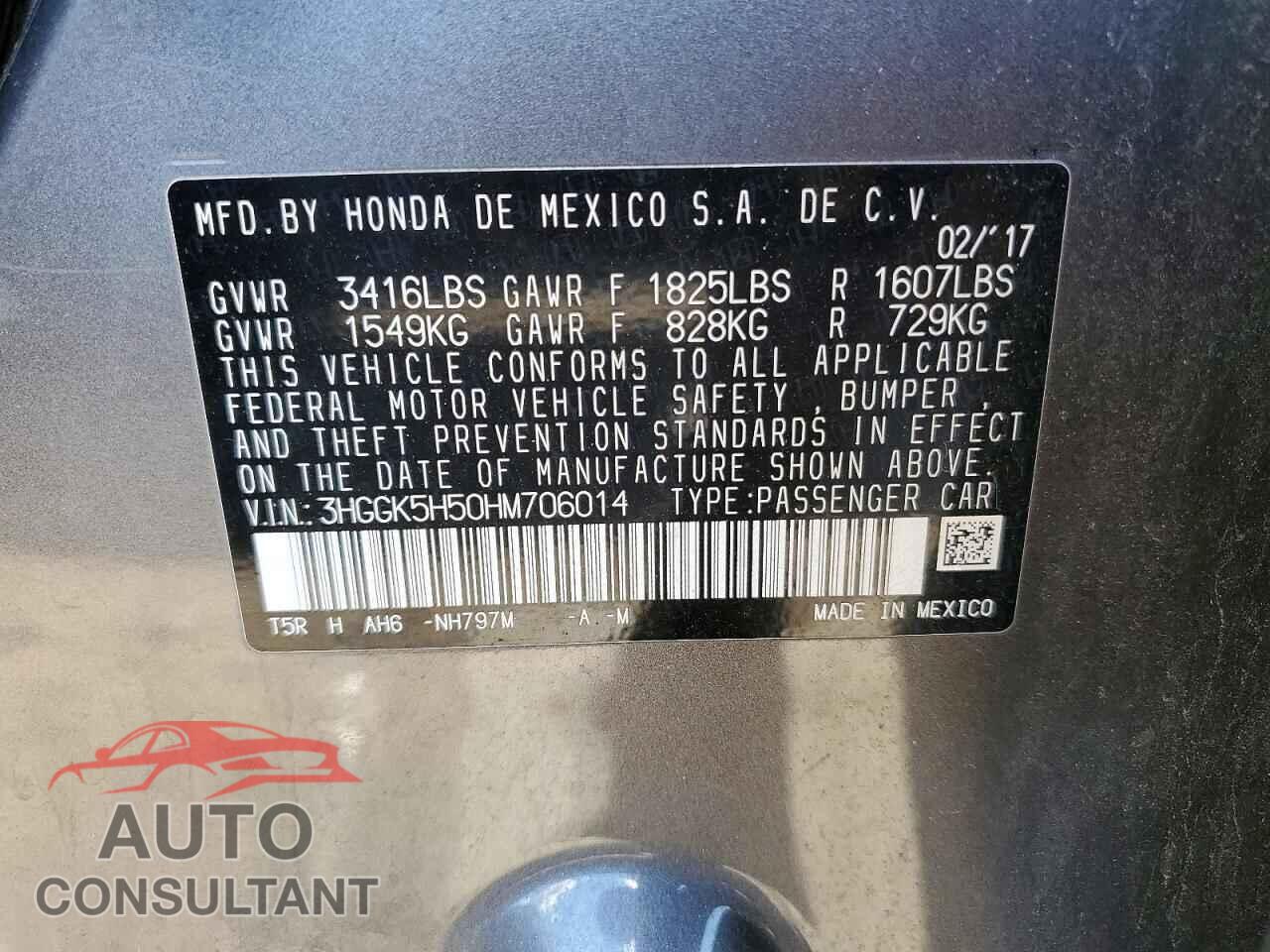 HONDA FIT 2017 - 3HGGK5H50HM706014