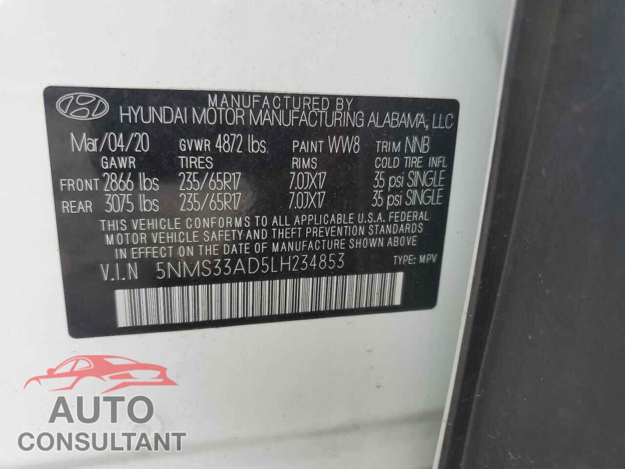 HYUNDAI SANTA FE 2020 - 5NMS33AD5LH234853