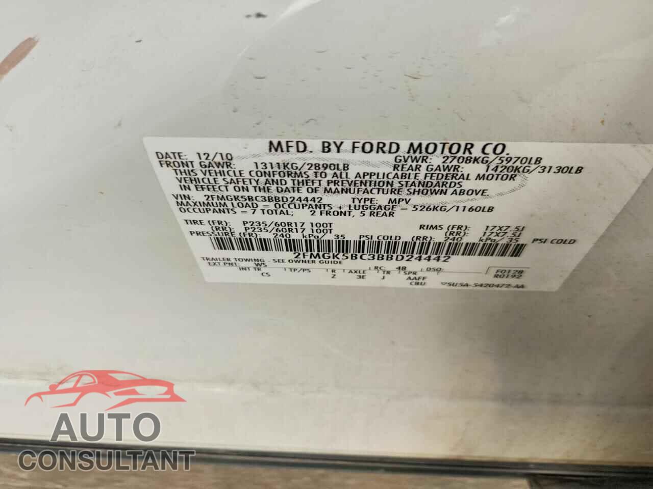FORD FLEX 2011 - 2FMGK5BC3BBD24442