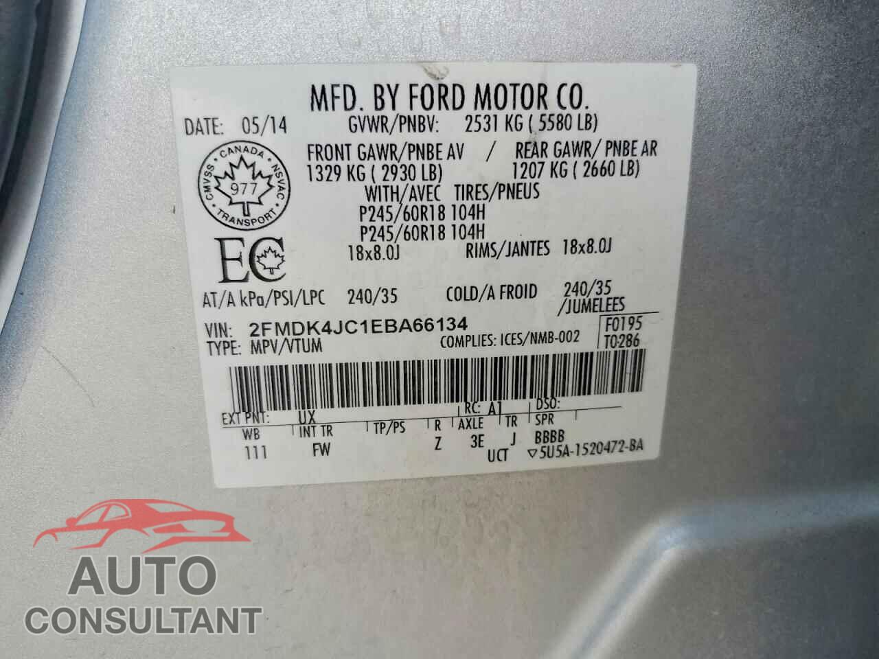 FORD EDGE 2014 - 2FMDK4JC1EBA66134
