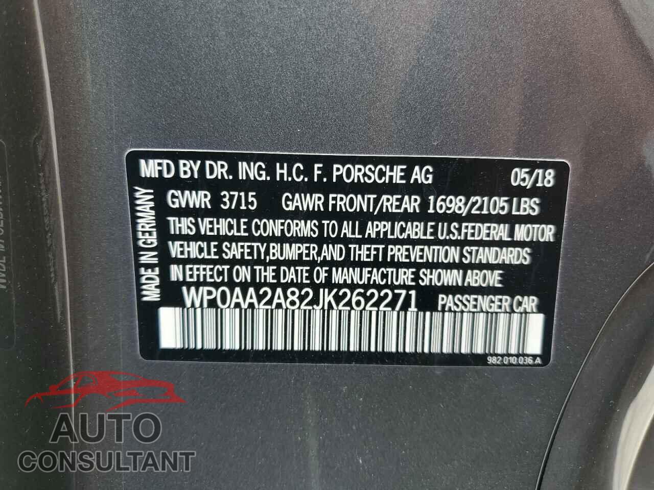 PORSCHE CAYMAN 2018 - WP0AA2A82JK262271