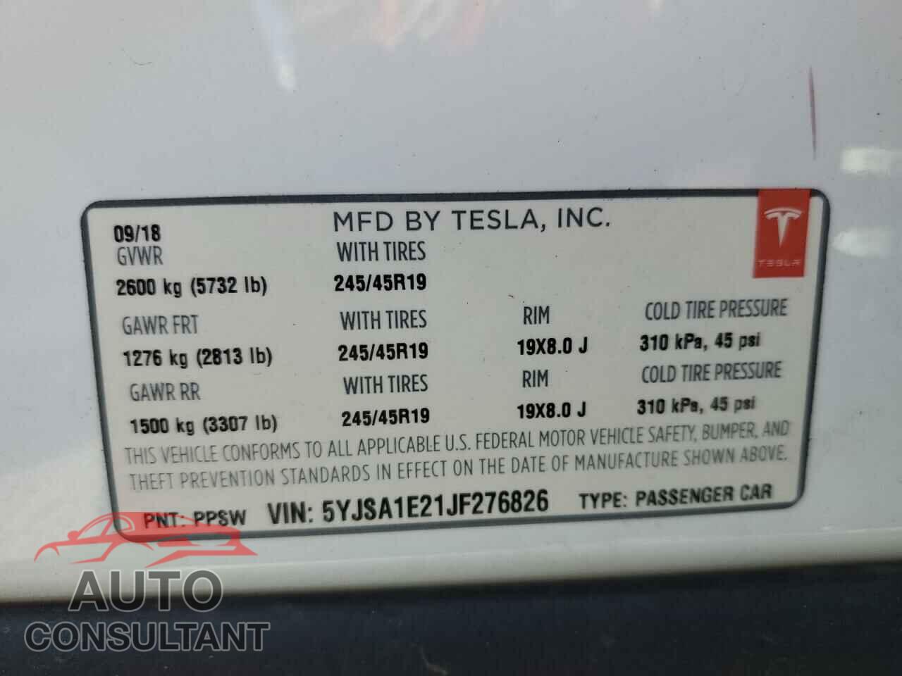 TESLA MODEL S 2018 - 5YJSA1E21JF276826