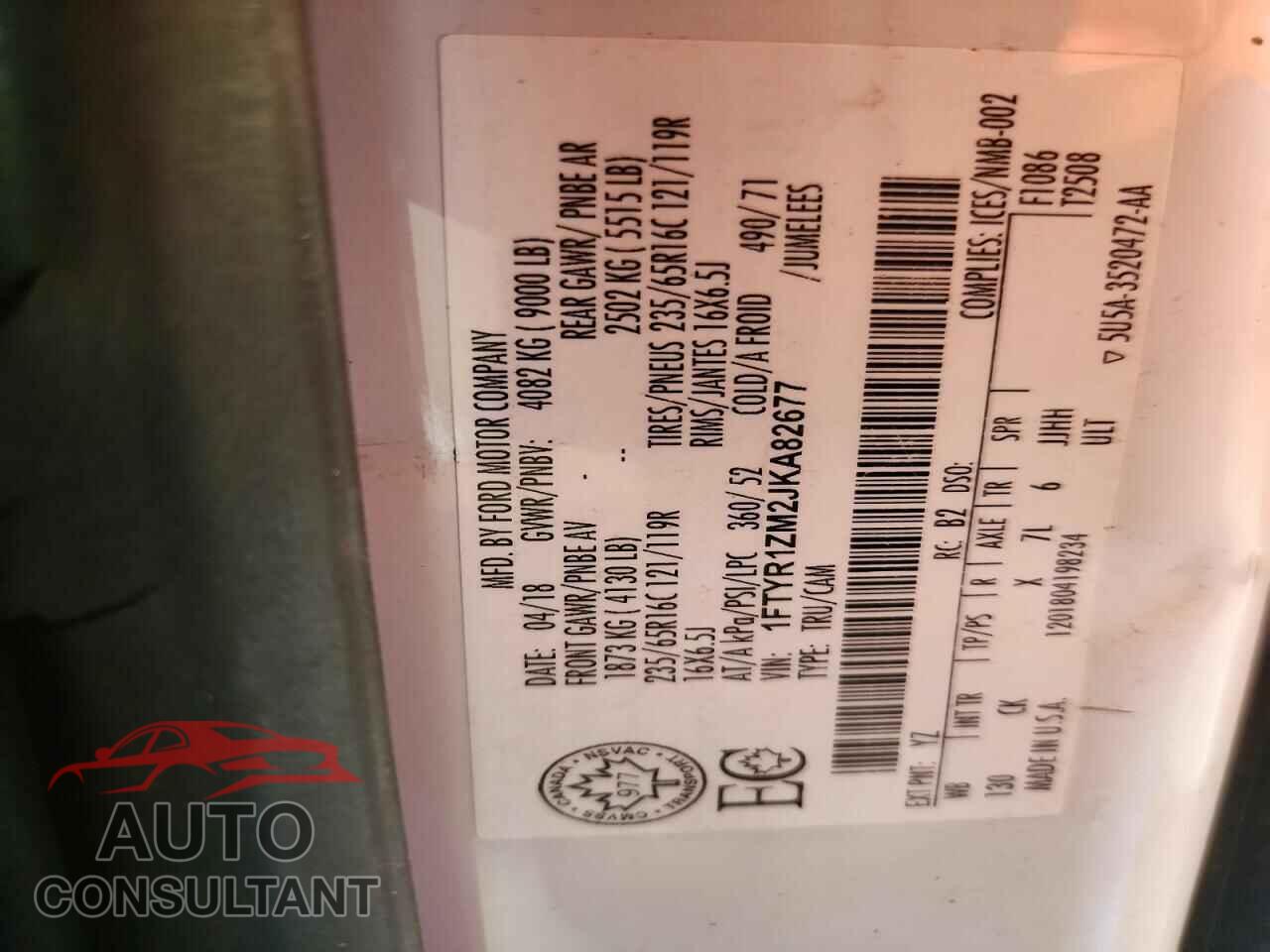 FORD TRANSIT 2018 - 1FTYR1ZM2JKA82677