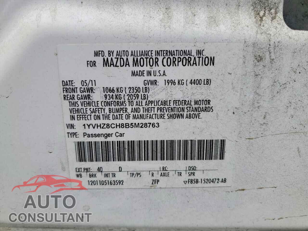 MAZDA 6 2011 - 1YVHZ8CH8B5M28763