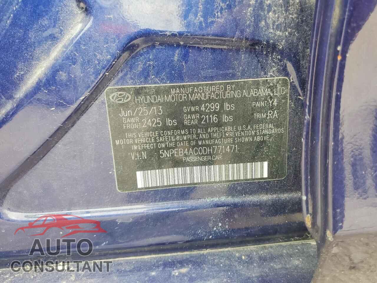 HYUNDAI SONATA 2013 - 5NPEB4AC0DH771471