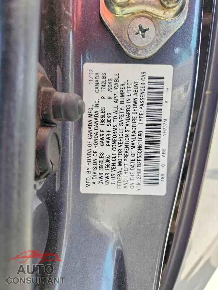 HONDA CIVIC 2012 - 2HGFB2F55CH611680